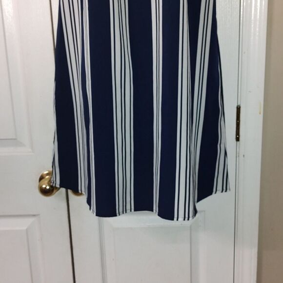 New Look off the shoulder navy white dress  Sz M - Picture 2 of 5